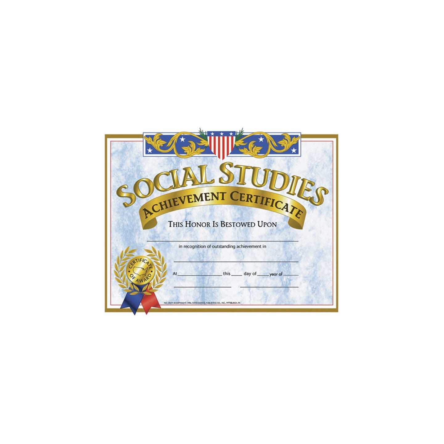 Hayes Publishing Social Studies Achievement Certificate, 8.5" x 11", Pack of 30