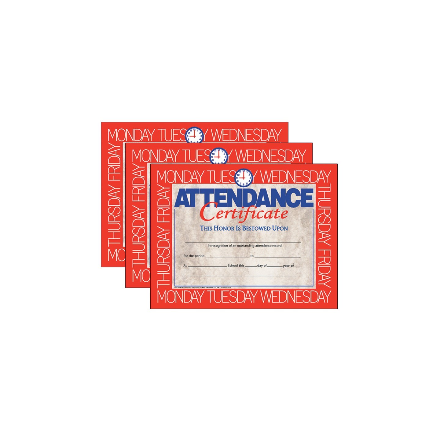 Hayes Publishing Attendance Certificate, 8.5" x 11", 30 Per Pack, 3 Packs