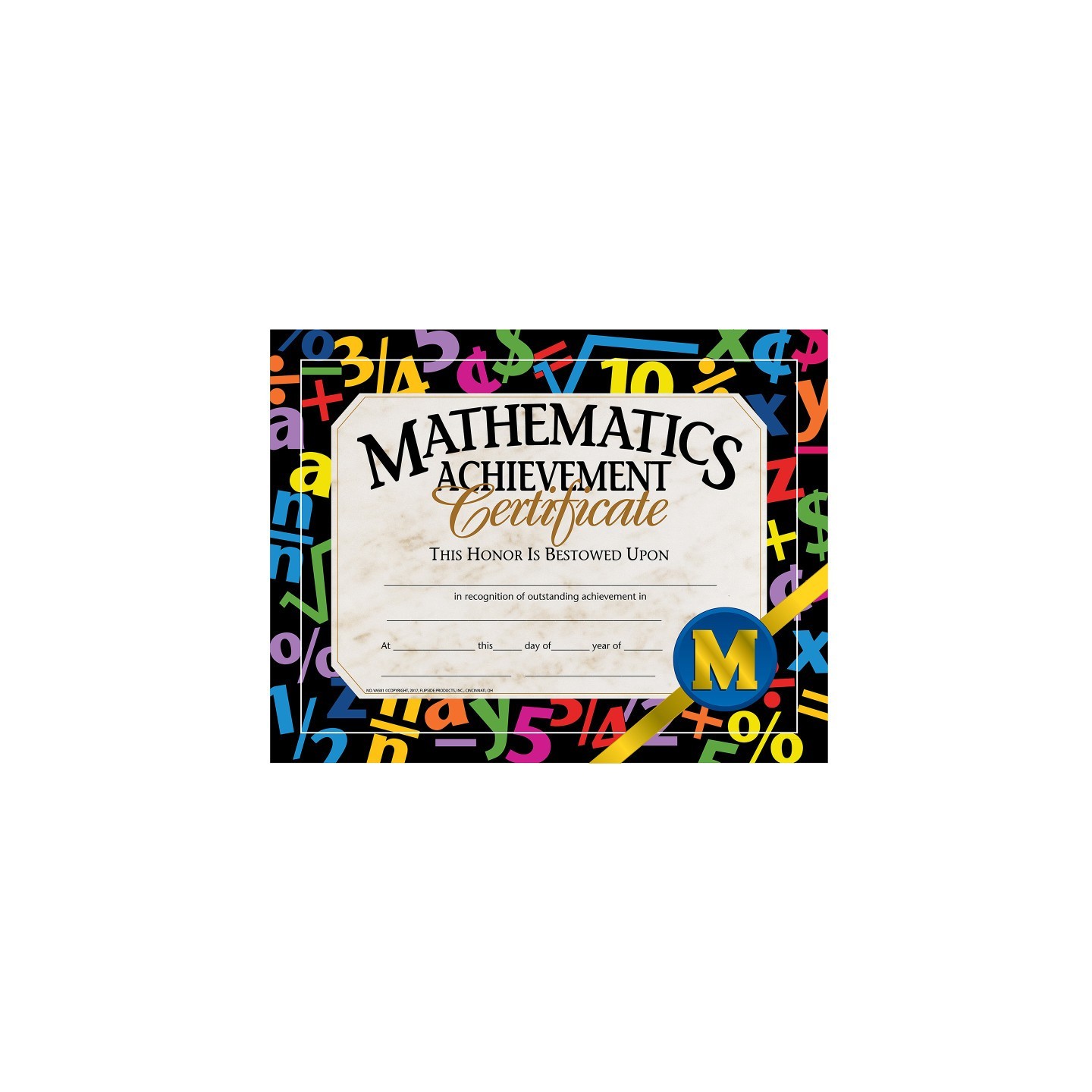 Hayes Publishing Mathematic Achievement Certificate, 8.5" x 11", Pack of 30