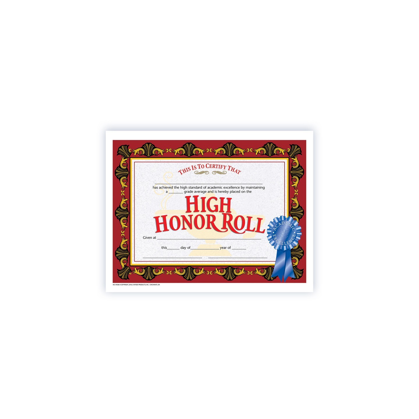 Hayes Publishing High Honor Roll Certificate, 8.5" x 11", Pack of 30