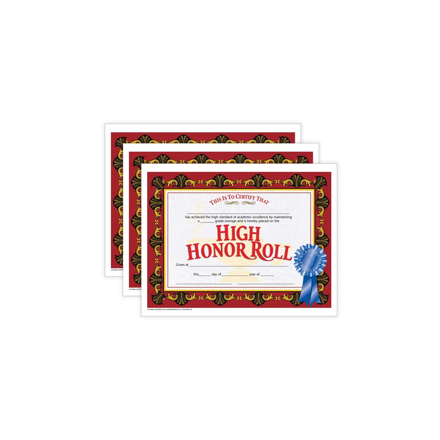 Hayes Publishing High Honor Roll Certificate, 30 Per Pack, 3 Packs