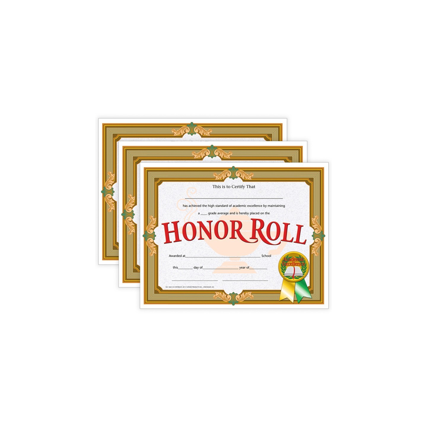 Hayes Publishing Honor Roll Certificate, 30 Per Pack, 3 Packs