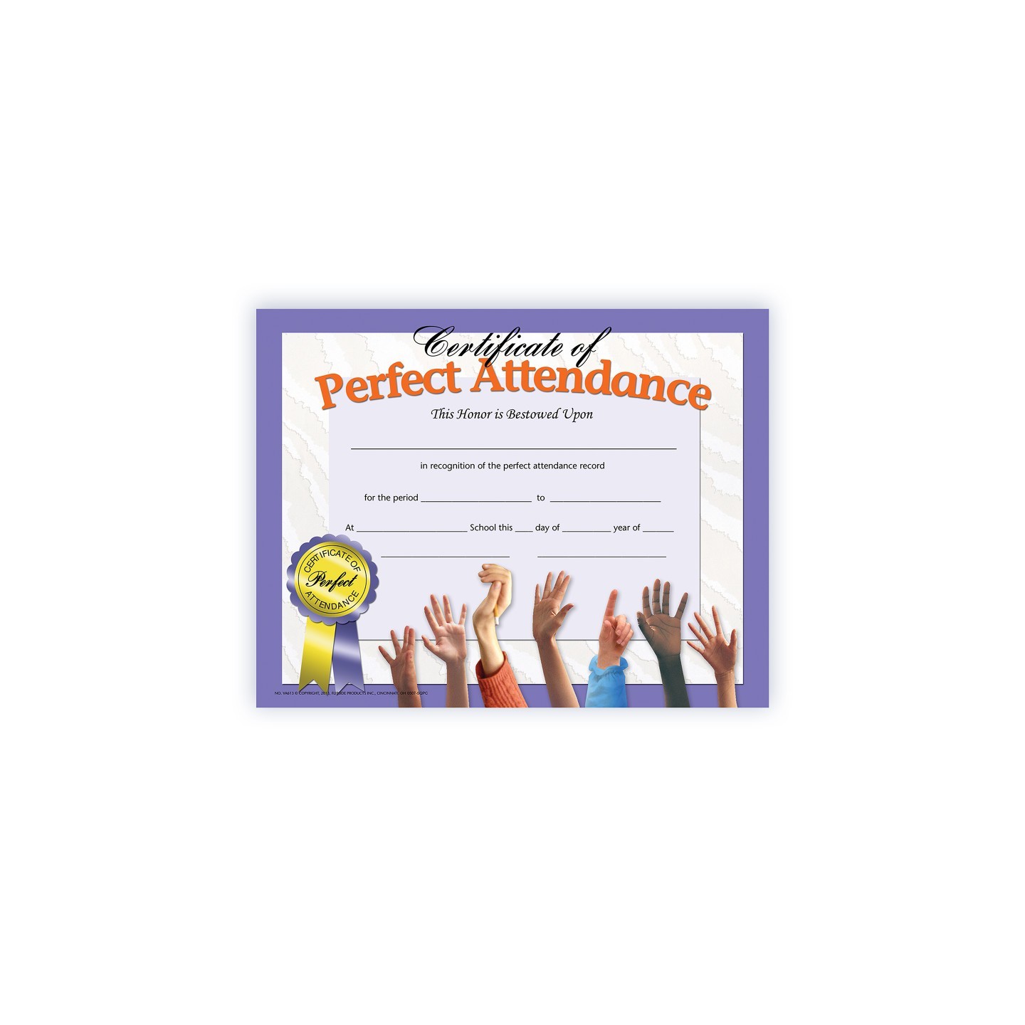 Hayes Publishing Certificate of Perfect Attendance, 8.5" x 11", Pack of 30
