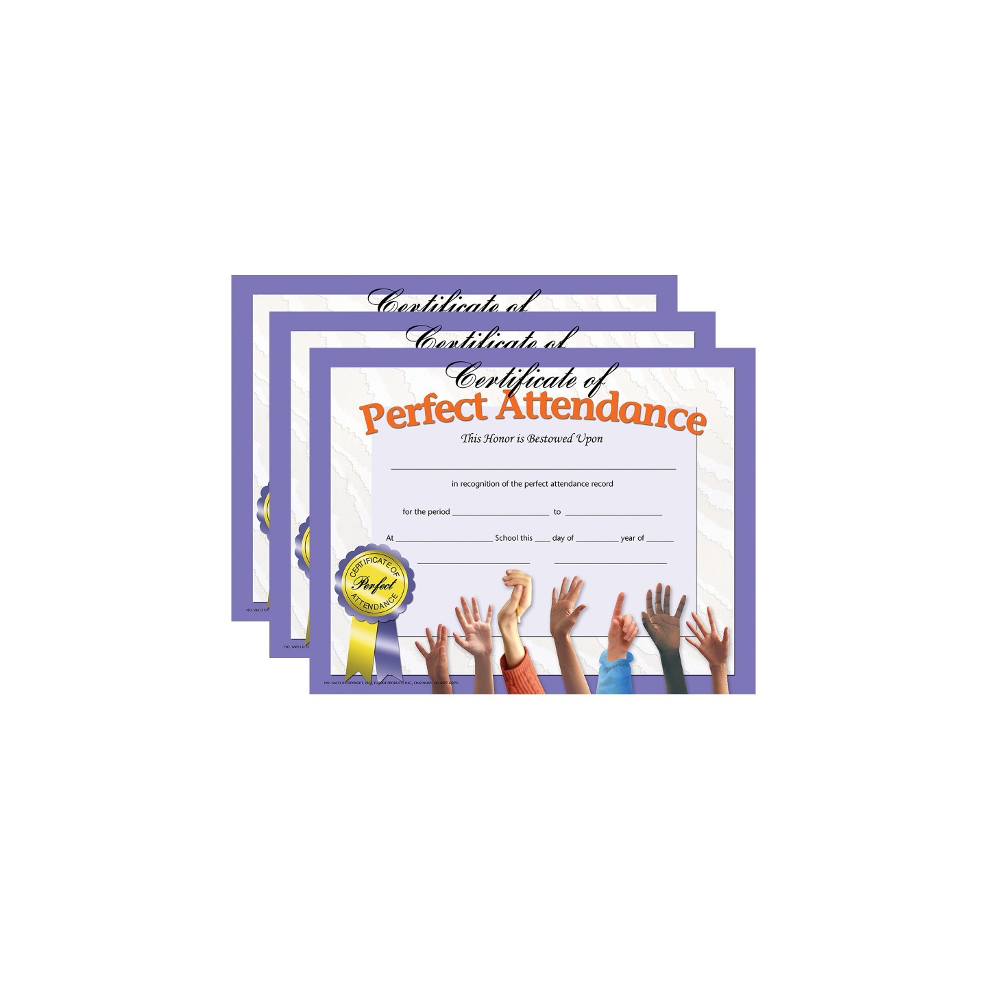 Hayes Publishing Certificate of Perfect Attendance, 30 Per Pack, 3 Packs