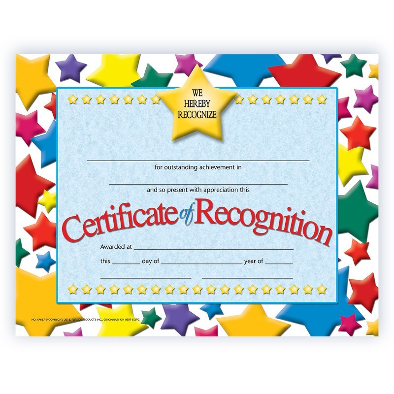 Hayes Publishing Certificate of Recognition, 8.5" x 11", Pack of 30