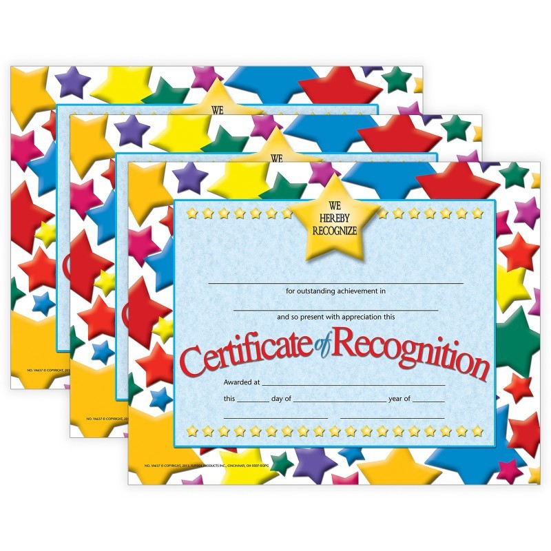 Hayes Publishing Certificate of Recognition, 30 Per Pack, 3 Packs