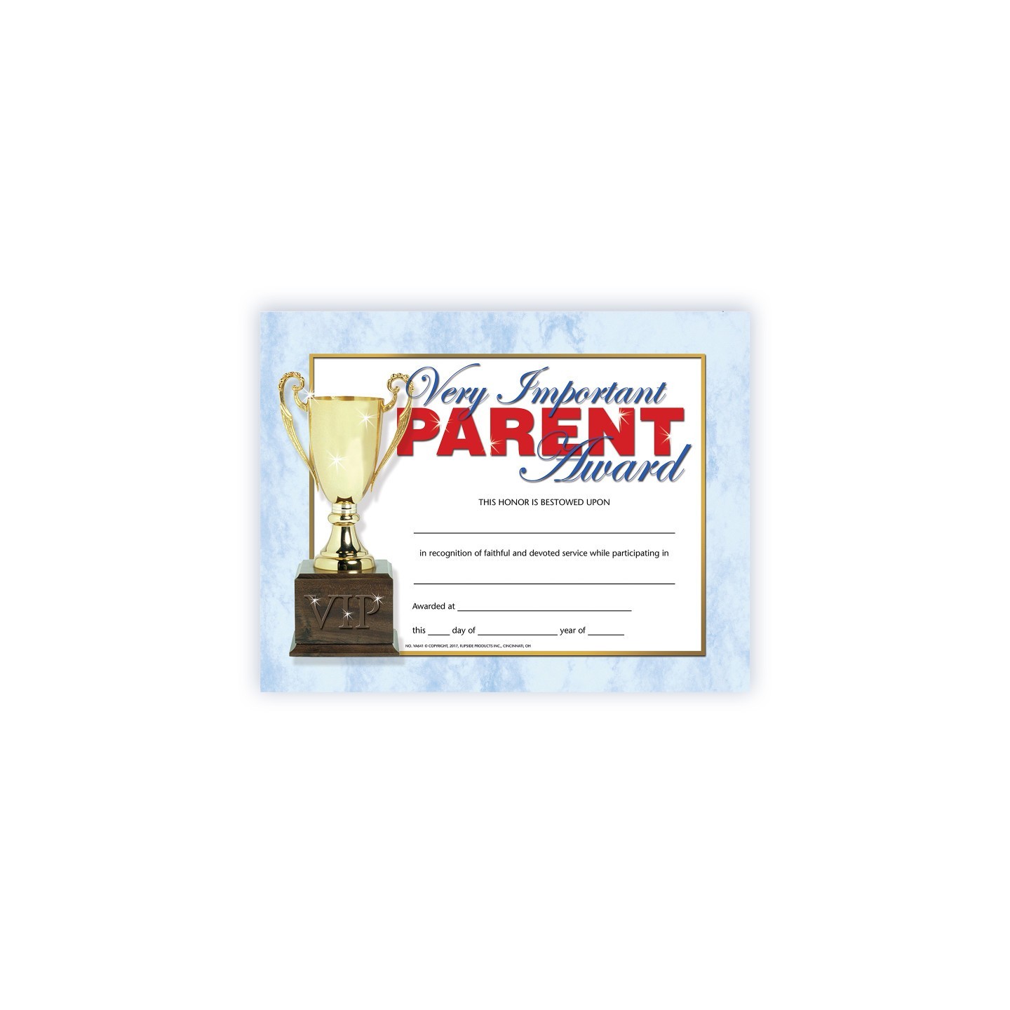 Hayes Publishing Very Important Parent Award Certificate, 8.5" x 11", Pack of 30