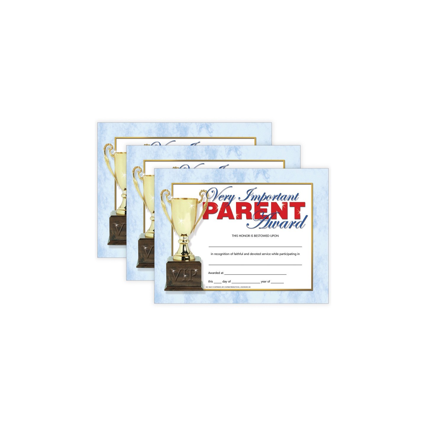 Hayes Publishing Very Important Parent Award, 8.5" x 11", 30 Per Pack, 3 Packs