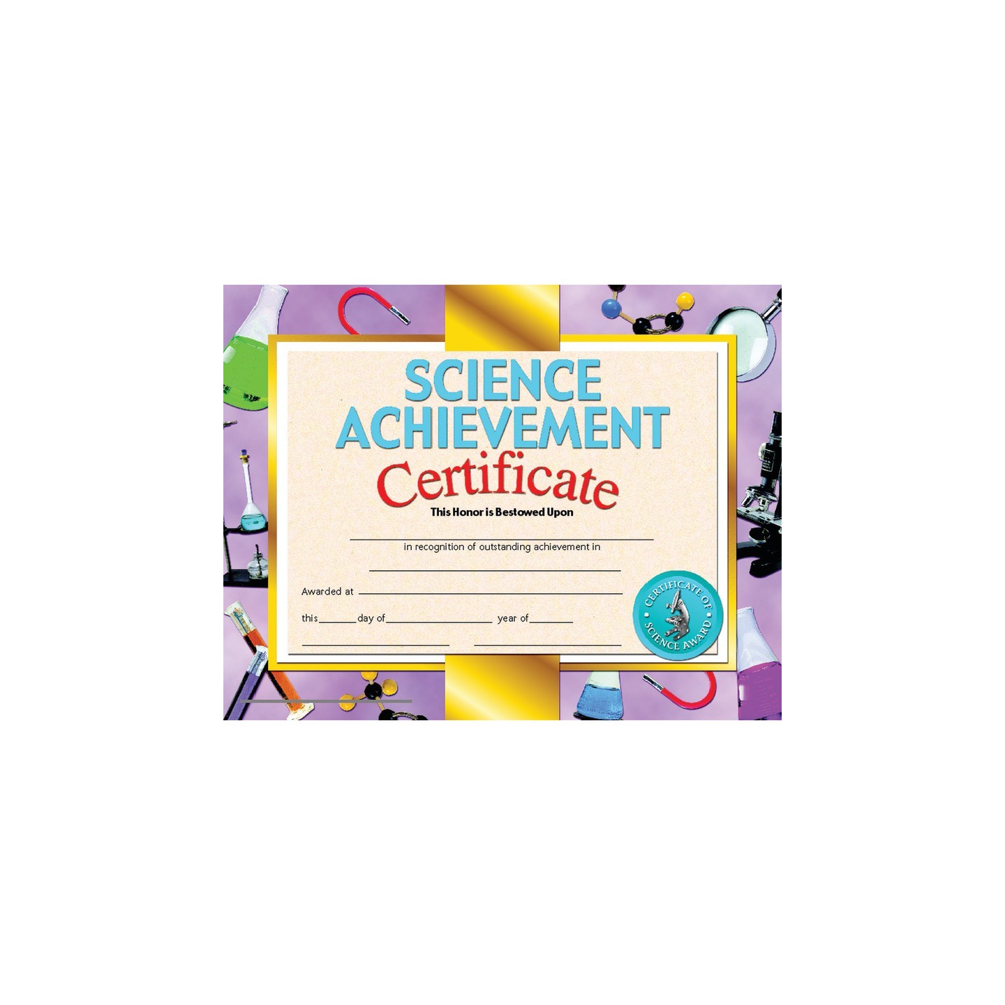 Hayes Publishing Science Achievement Certificate, 8.5" x 11", Pack of 30