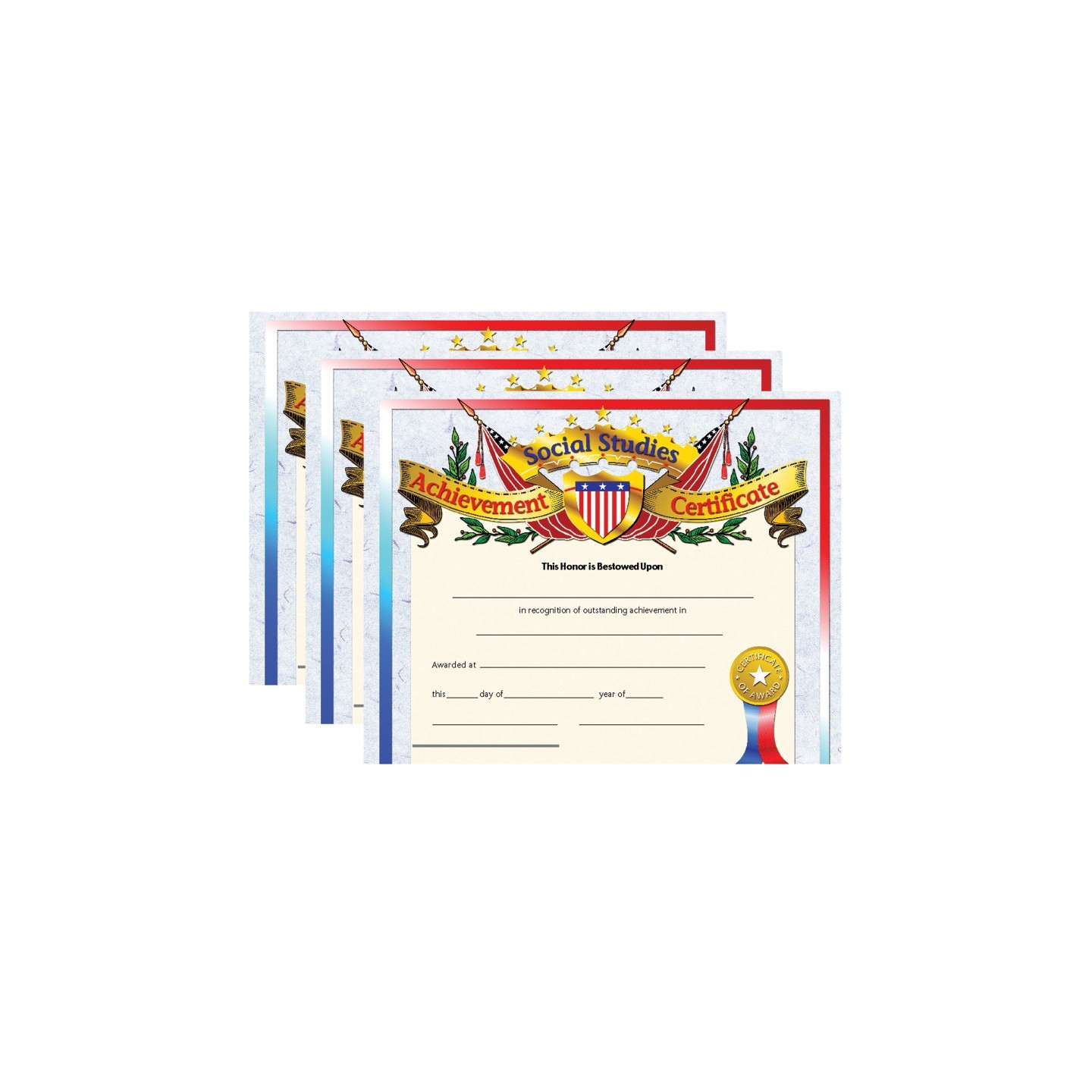 Hayes Publishing Social Studies Achievement Certificate, 30 Per Pack, 3 Packs
