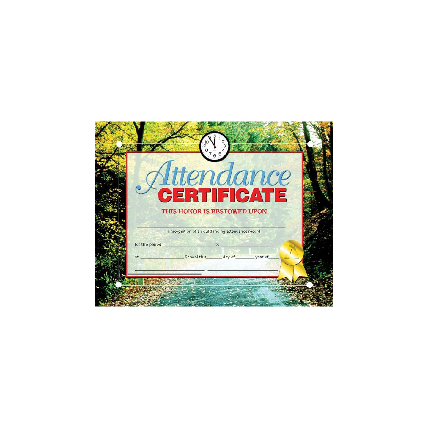 Hayes Publishing Attendance Certificate, 8.5" x 11", Pack of 30