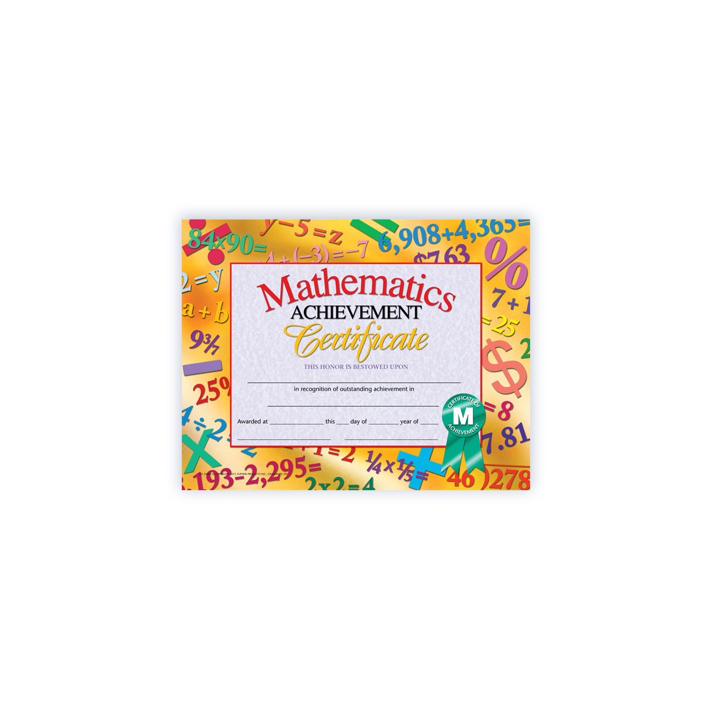 Hayes Publishing Math Achievement Certificate, 8.5" x 11", Pack of 30