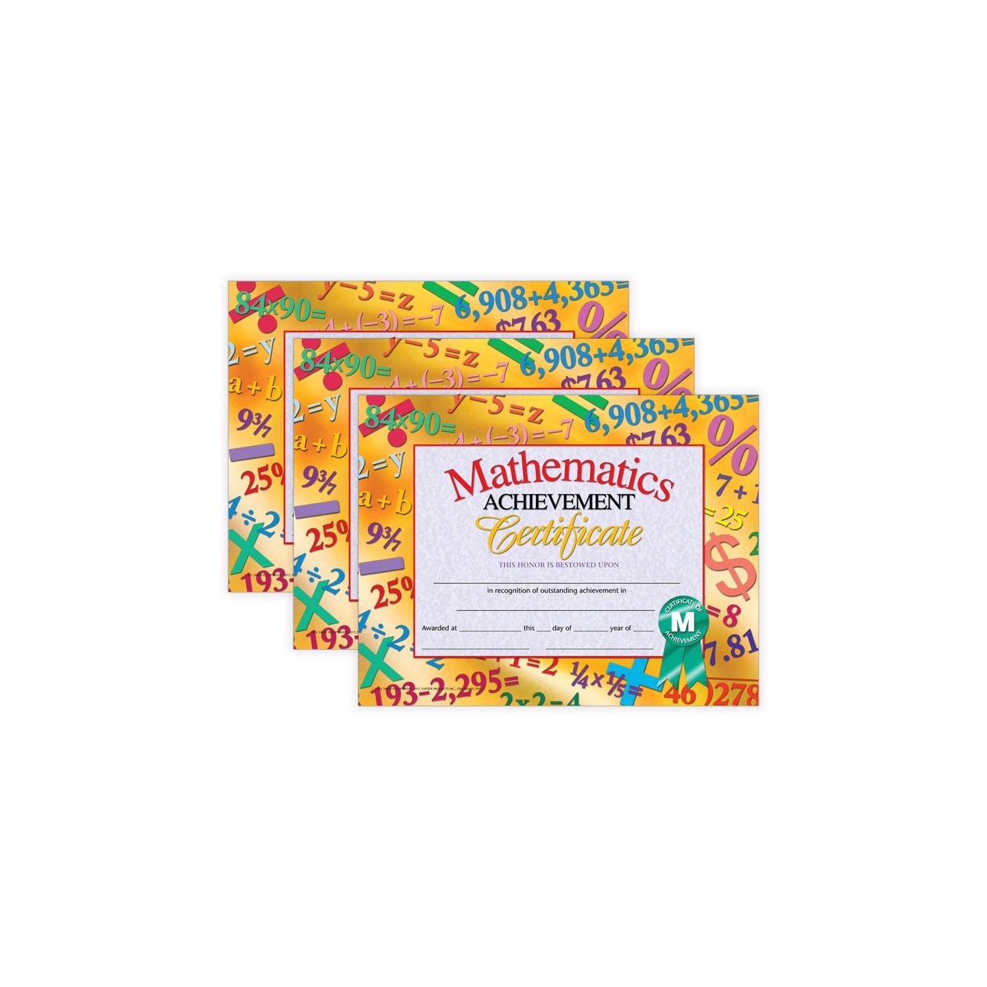 Hayes Publishing Mathematics Achievement Certificate, 30 Per Pack, 3 Packs