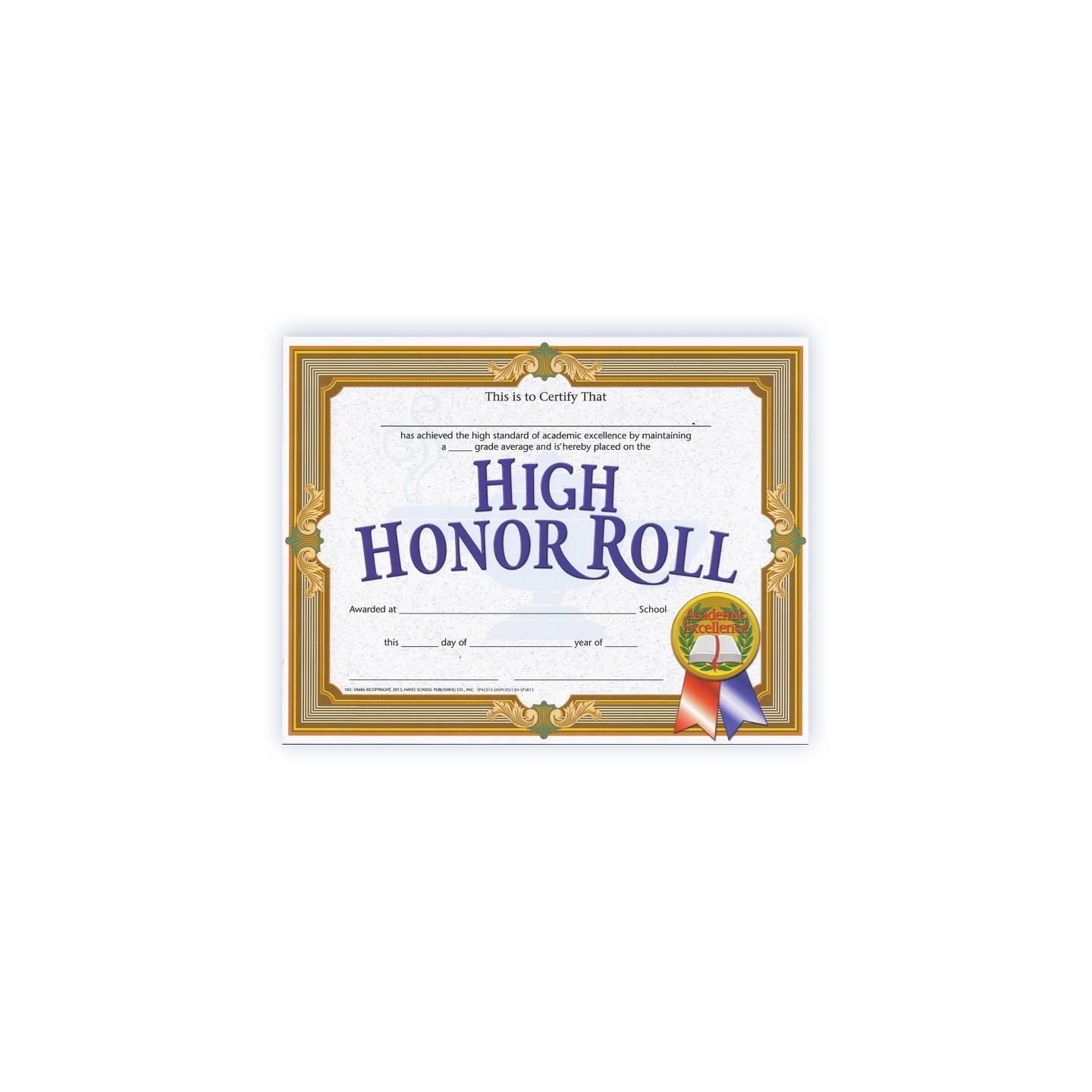 Hayes Publishing High Honor Roll Certificate, 8.5" x 11", Pack of 30