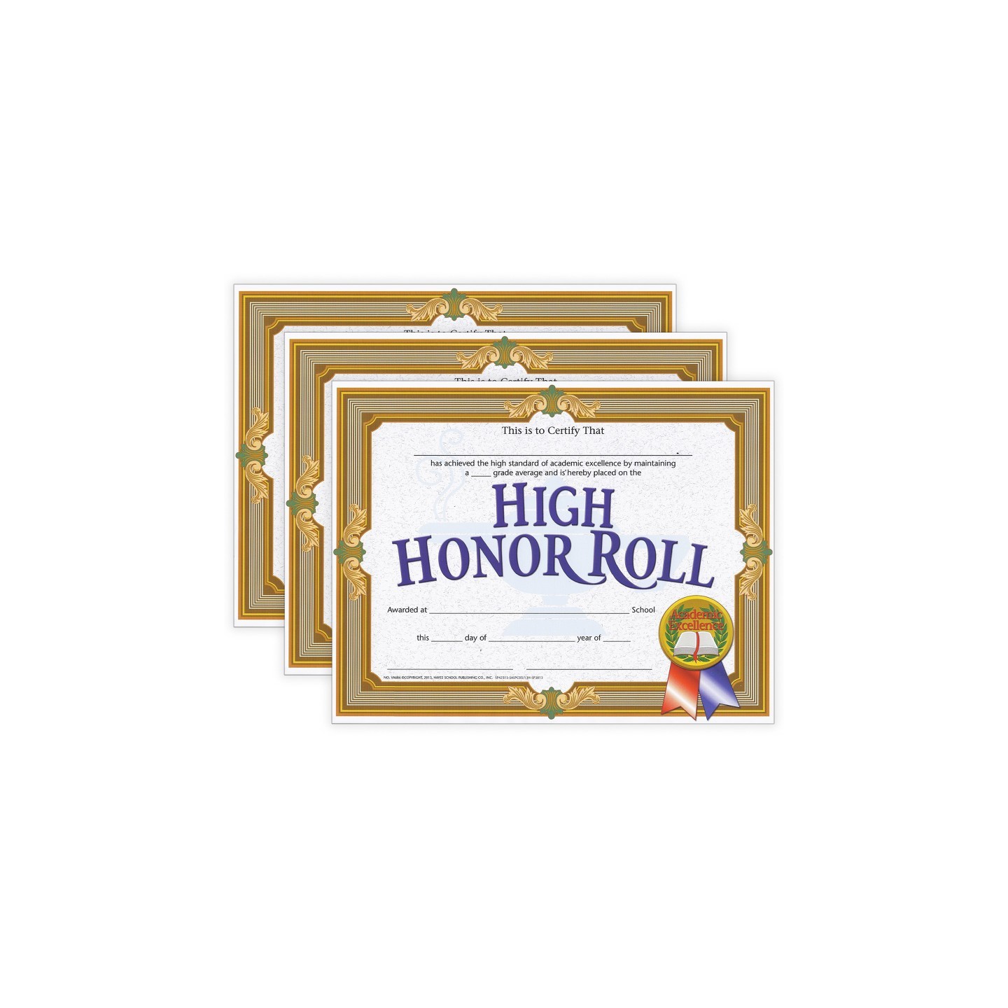 Hayes Publishing High Honor Roll Certificate, 8.5" x 11", 30 Per Pack, 3 Packs