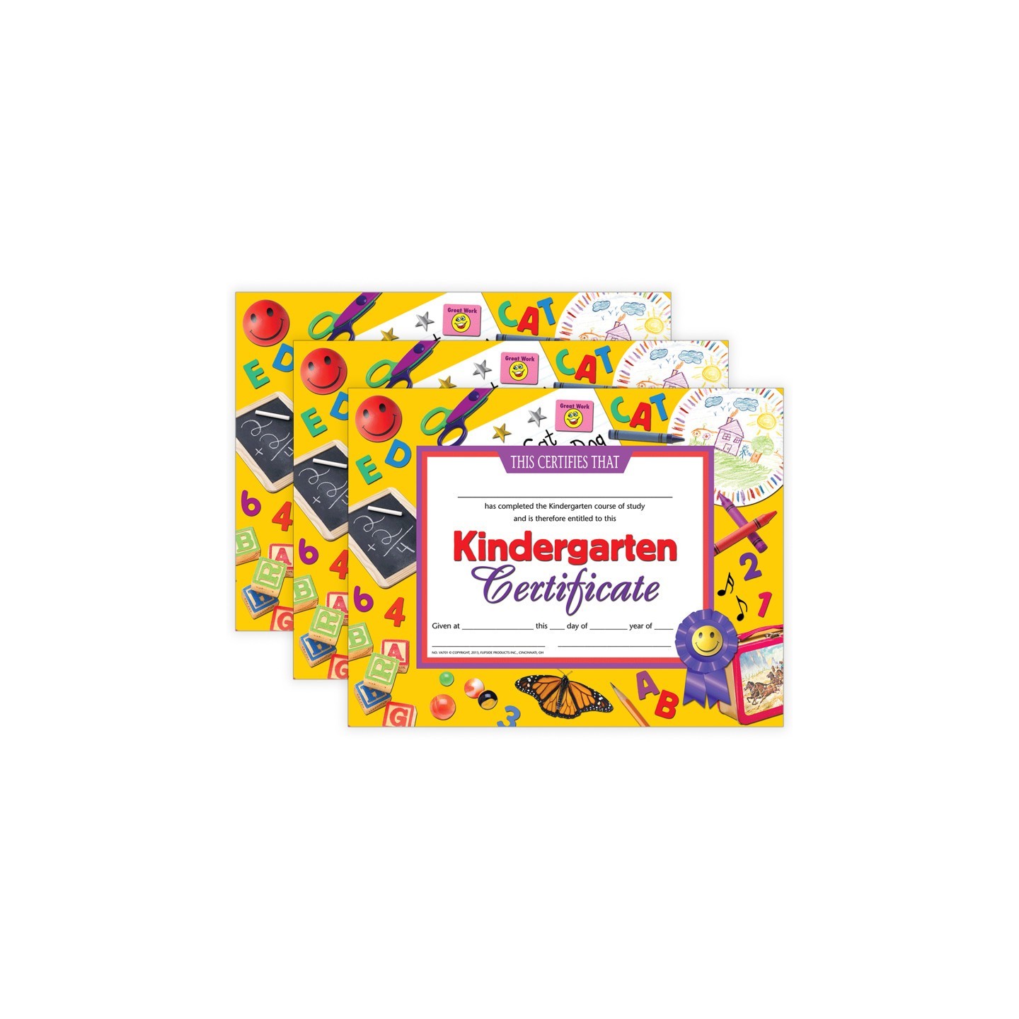 Hayes Publishing Kindergarten Certificate, 8.5" x 11", 30 Per Pack, 3 Packs