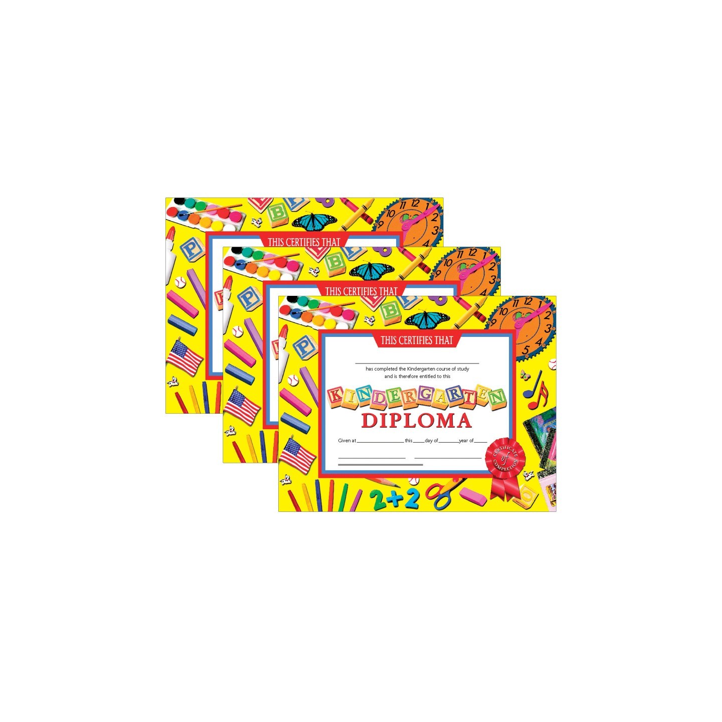 Hayes Publishing Kindergarten Diploma, 8.5" x 11", 30 Per Pack, 3 Packs