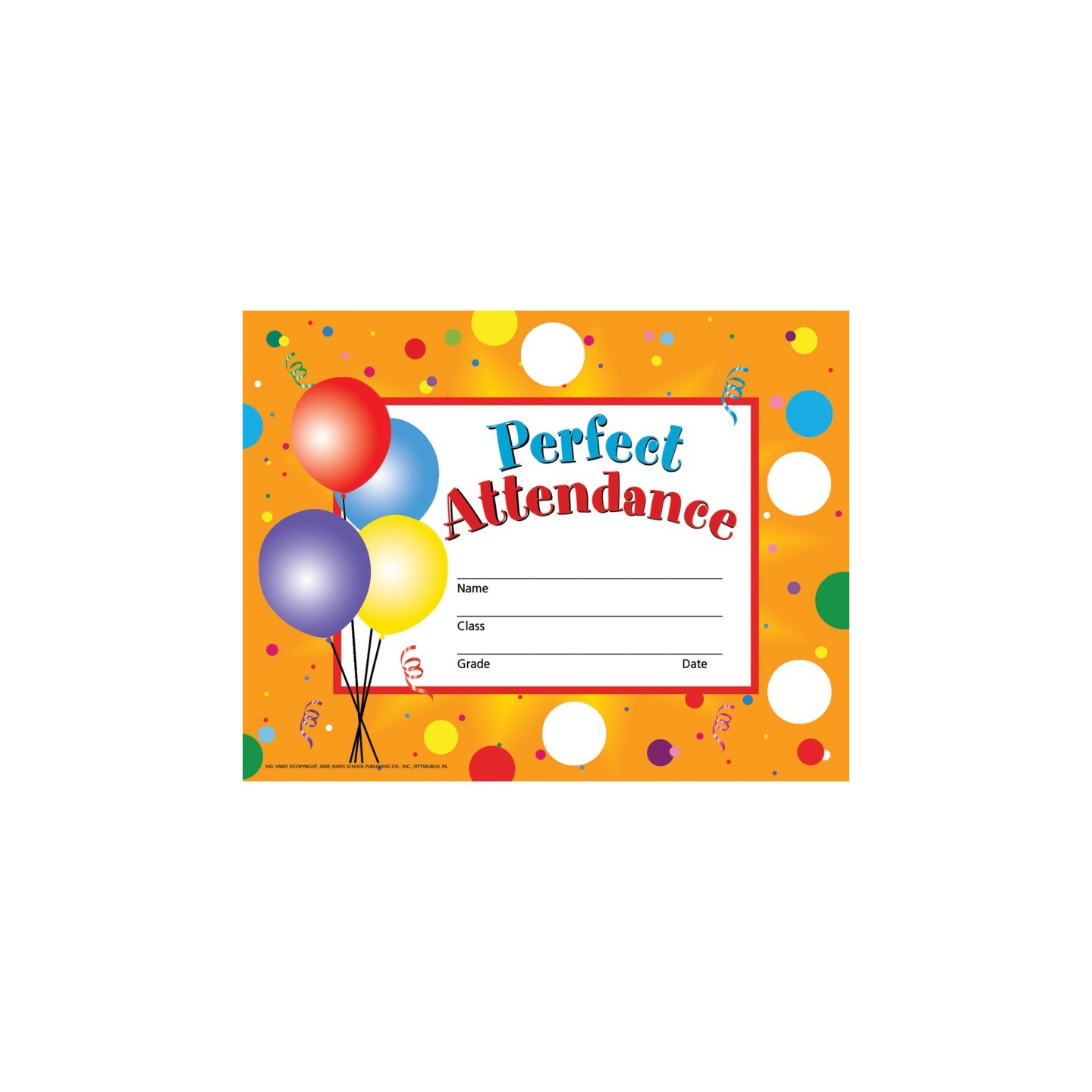 Hayes Publishing Perfect Attendance Certificates & Reward Seals - 30 8.5" x 11" Certificates, 160 Seals