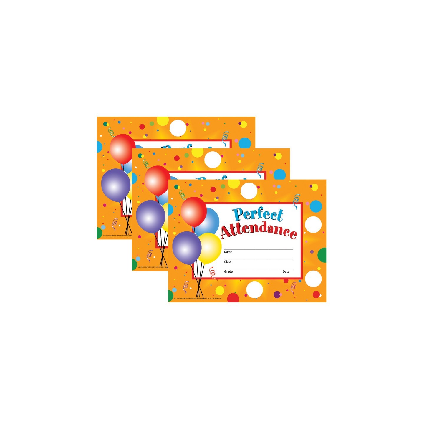 Hayes Publishing Perfect Attendance Certificates & Reward Seals, 30 - 8.5" x 11" Certificates & 160 Seals Per Set, 3 Sets