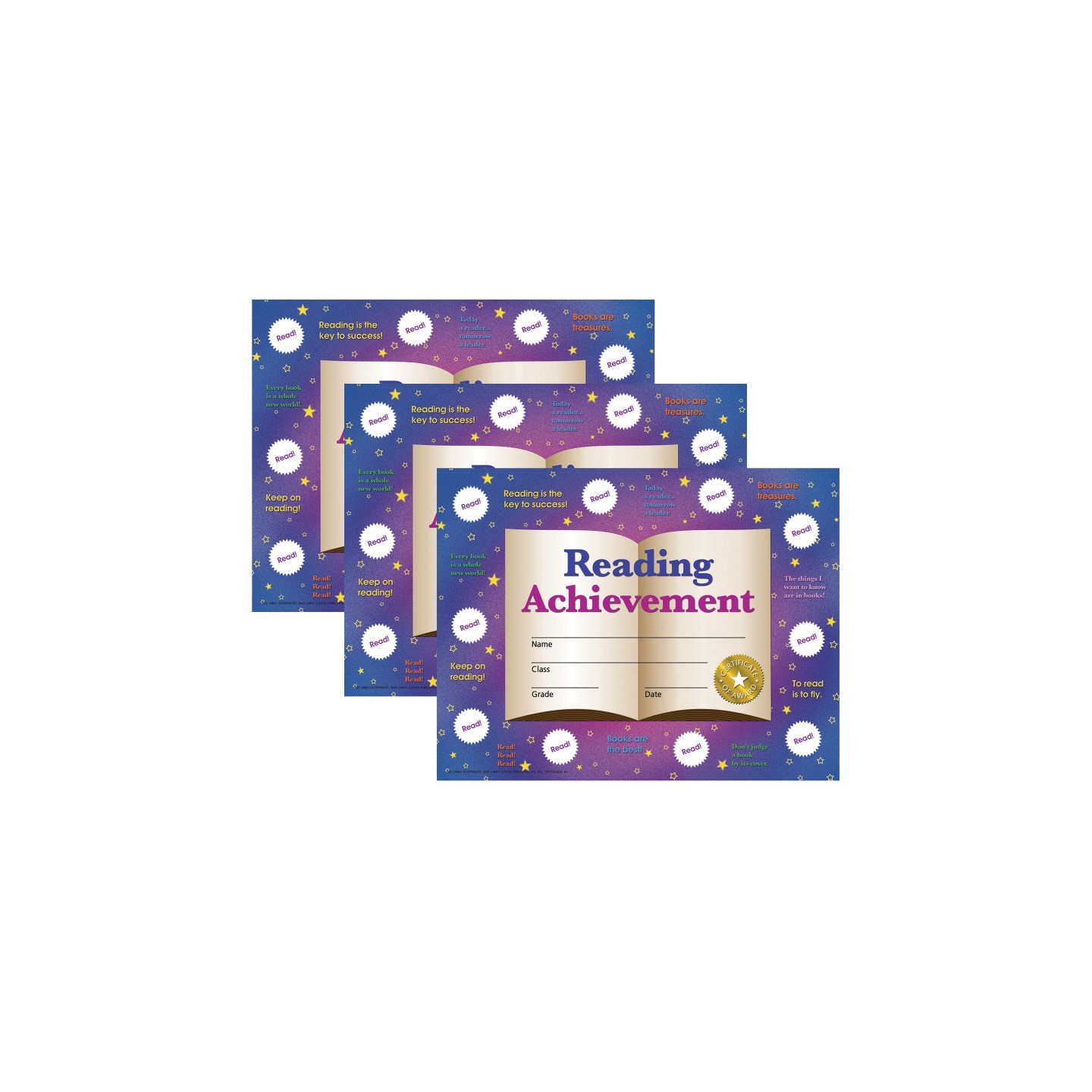 Hayes Publishing Reading Achievement Certificates and Reward Seals, 8.5" x 11", 30 Certificates Per Pack, 3 Packs