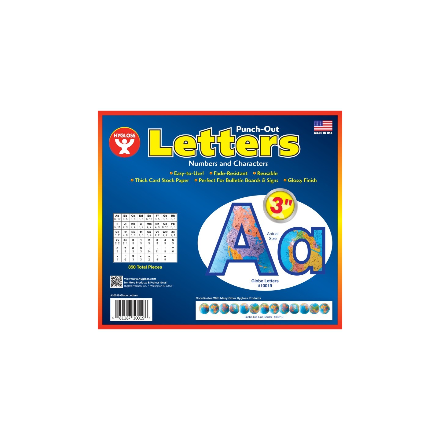 Hygloss® Globe Punch-Out Bulletin Board 3" Letters, 350 Pieces