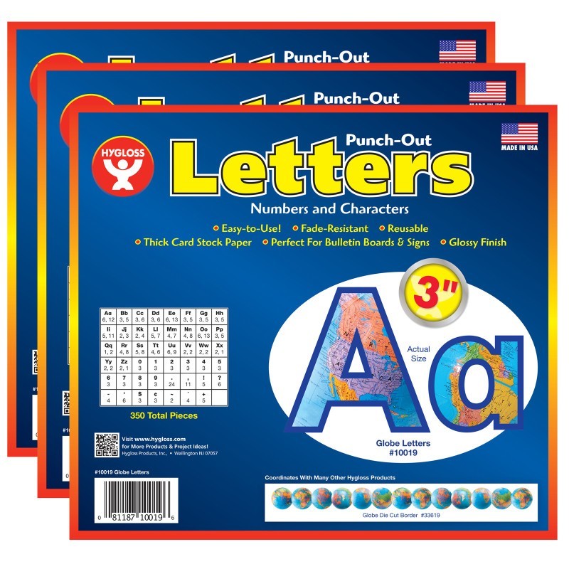 Hygloss® 3" Punch-Out Letters, Globes, 350 Characters Per Pack, 3 Packs