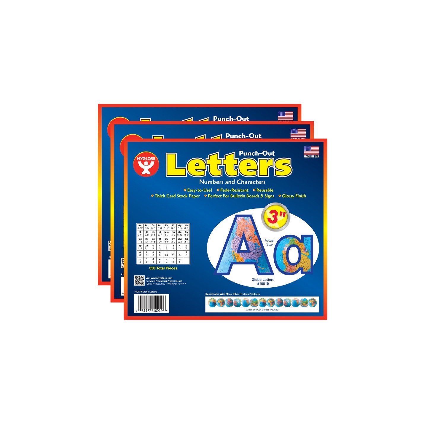 Hygloss® 3" Punch-Out Letters, Globes, 350 Characters Per Pack, 3 Packs