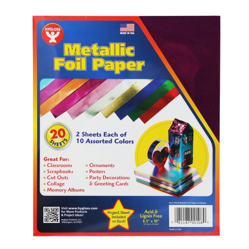 Hygloss® Metallic Foil Paper, 8-1/2" x 10", 20 Sheets
