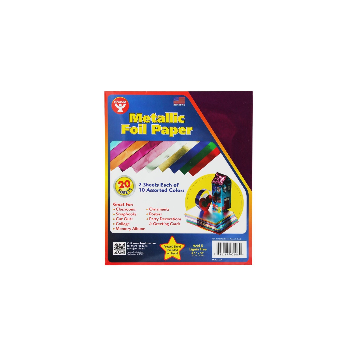 Hygloss® Metallic Foil Paper, 8-1/2" x 10", 20 Sheets
