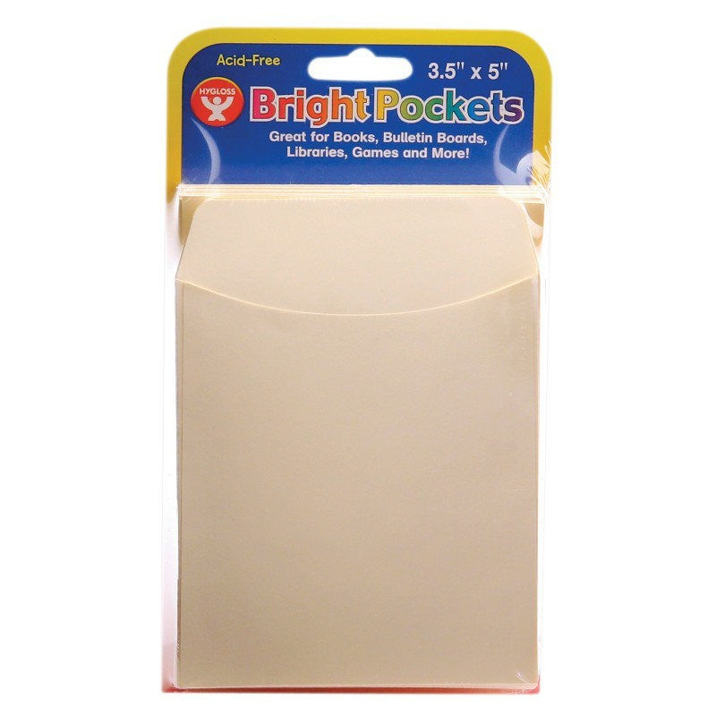 Hygloss® Non-Adhesive Library Pockets, 3.5" x 5", Manila, Pack of 40