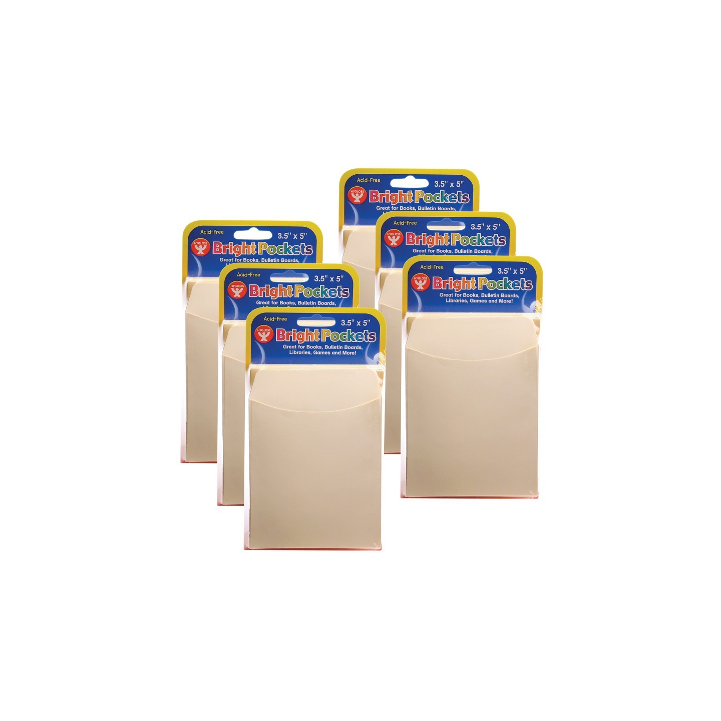 Hygloss® Library Pockets, 3.5" x 4.5", Non-Adhesive, Manila, 40 Per Pack, 6 Packs