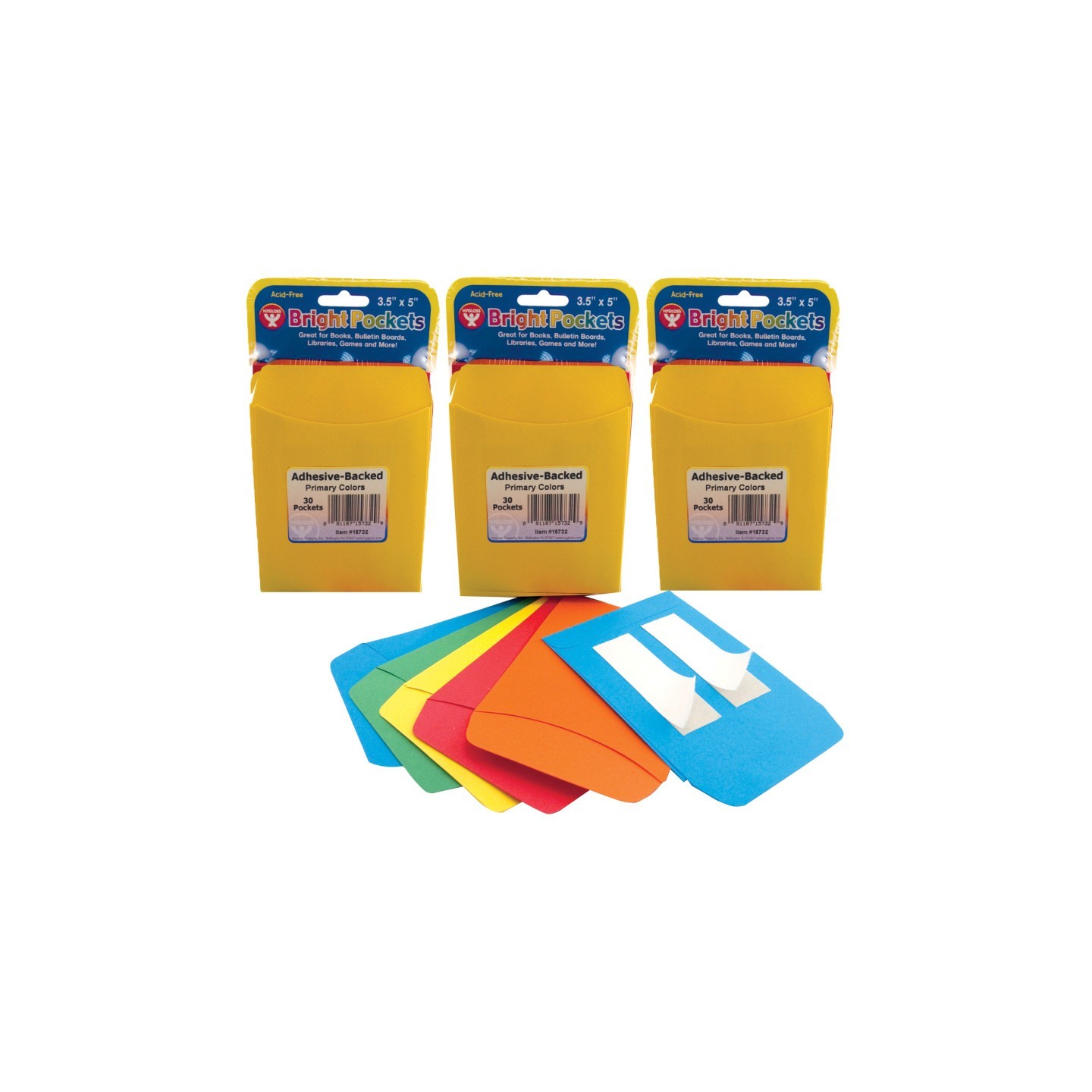 Hygloss® Self Adhesive Library Pockets, 3.5" x 4.875", 30 Per Pack, 3 Packs