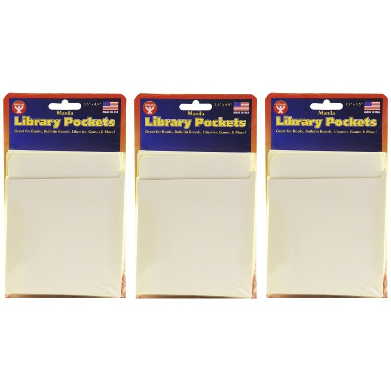Hygloss® Library Pockets 3.5" x 4.5" Self Adhesive - Manila, 50 Per Pack, 3 Packs