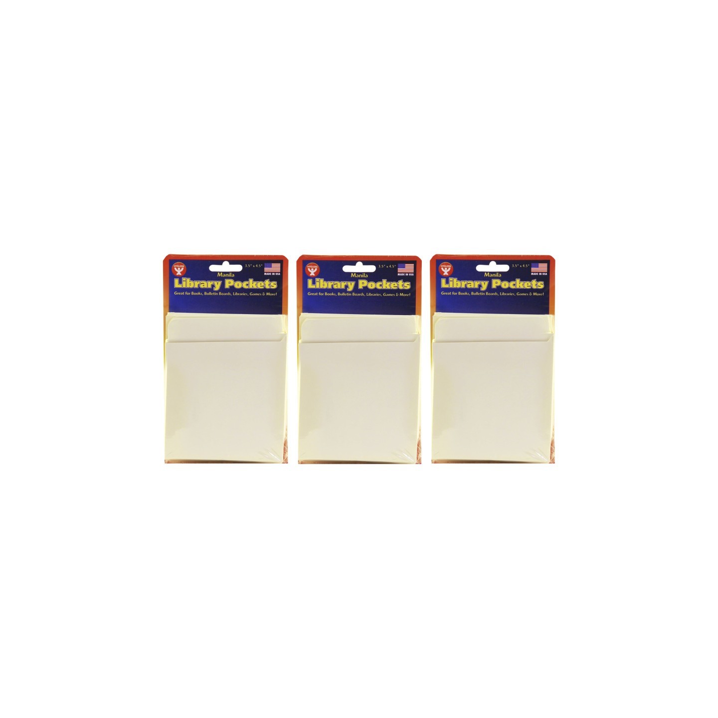 Hygloss® Library Pockets 3.5" x 4.5" Self Adhesive - Manila, 50 Per Pack, 3 Packs
