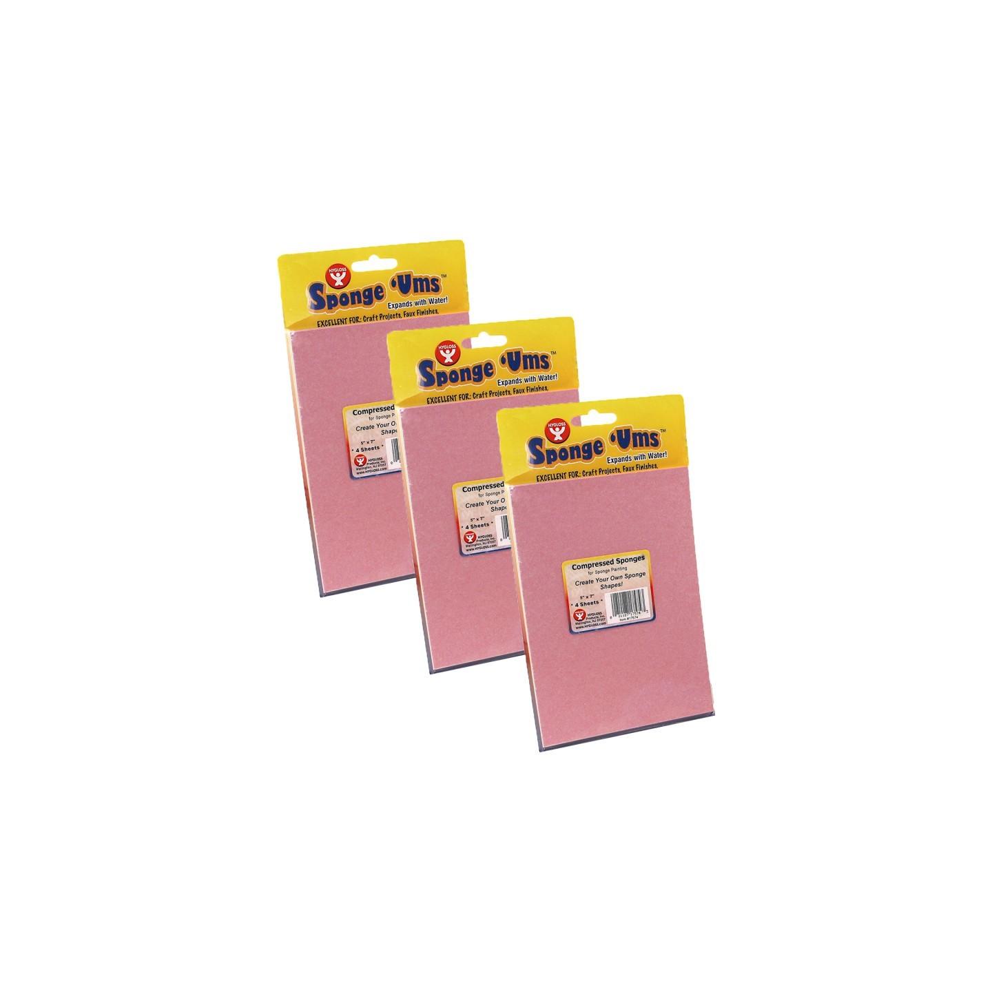 Hygloss® Compressed Sponge Sheets, 5" x 7", 4 Per Pack, 3 Packs