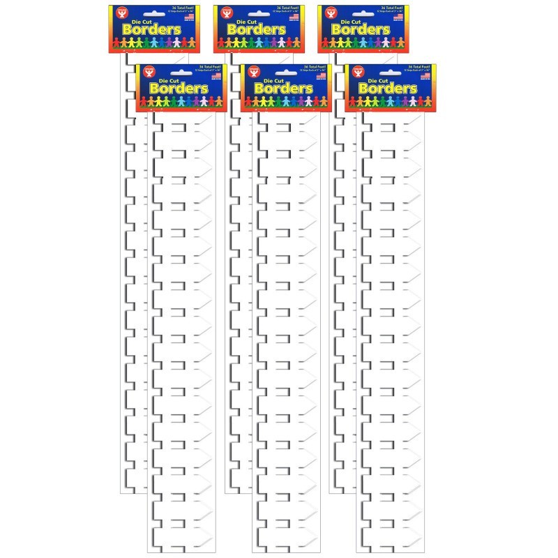 Hygloss® White Fence Border, 12 Strips/36 Feet Per Pack, 6 Packs