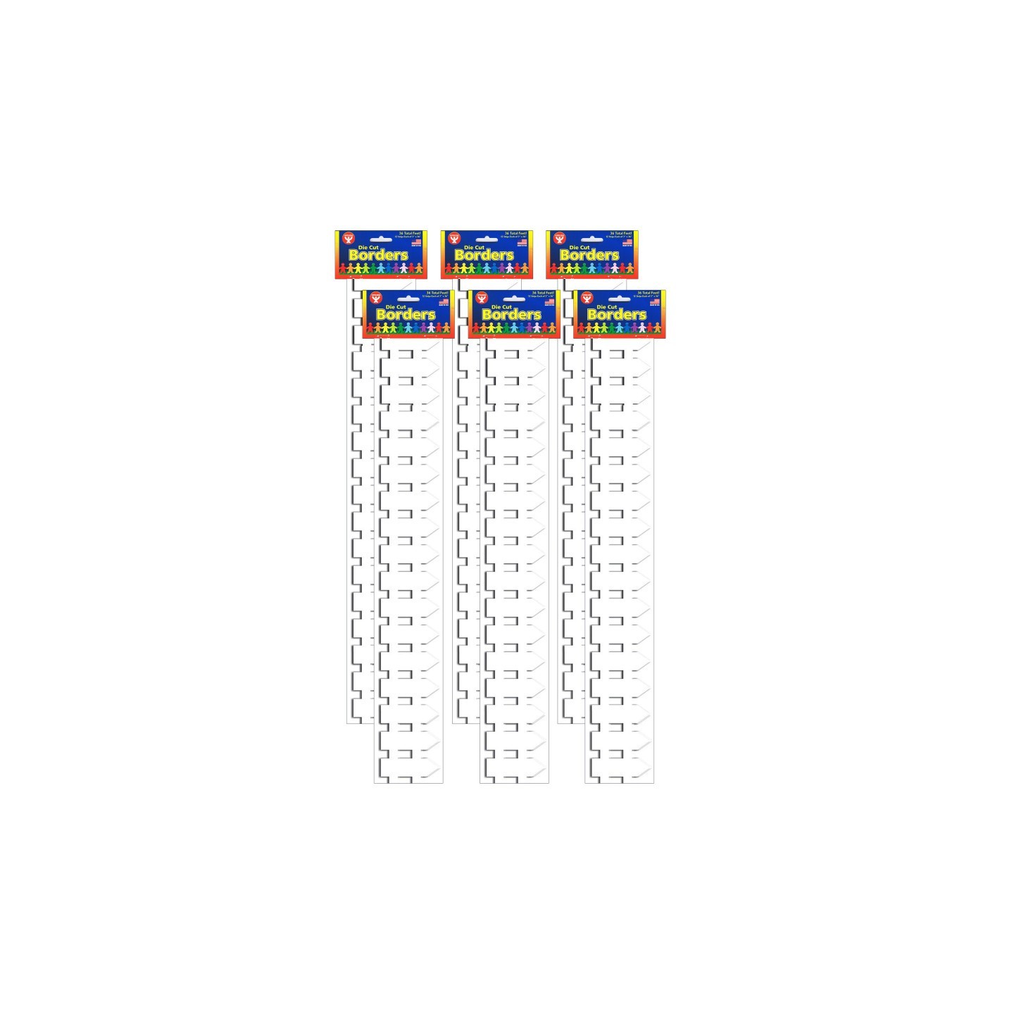 Hygloss® White Fence Border, 12 Strips/36 Feet Per Pack, 6 Packs