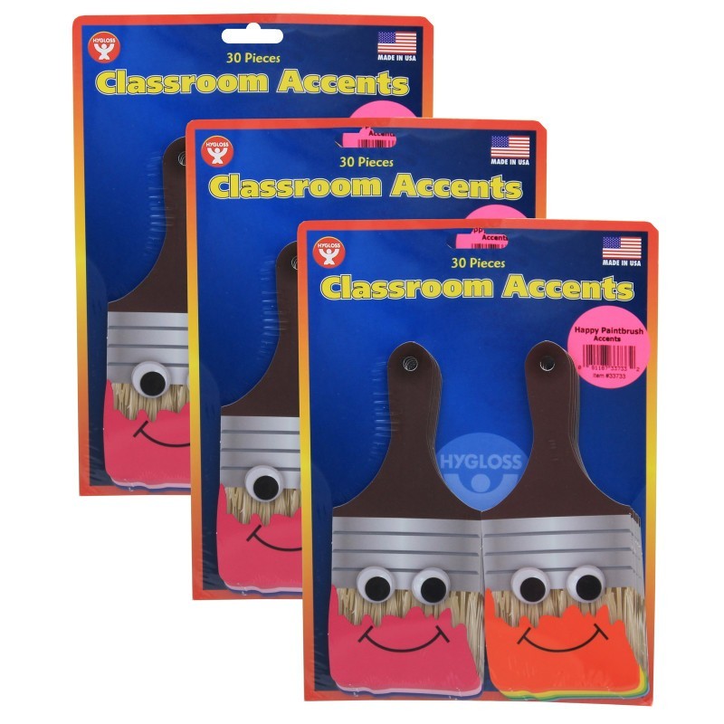 Hygloss® 7" Happy Paintbrush Accents, 30 Per Pack, 3 Packs