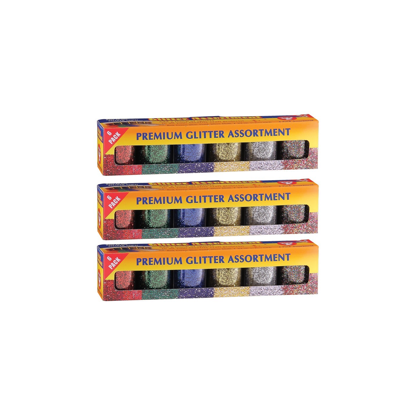 Hygloss® Premium Glitter Assortment, 6 Colors Per Pack, 3 Packs
