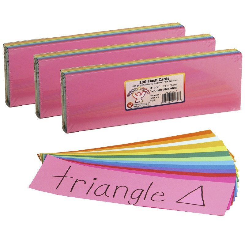 Hygloss® Bright Flash Cards, 3" x 9", 100 Per Pack, 3 Packs
