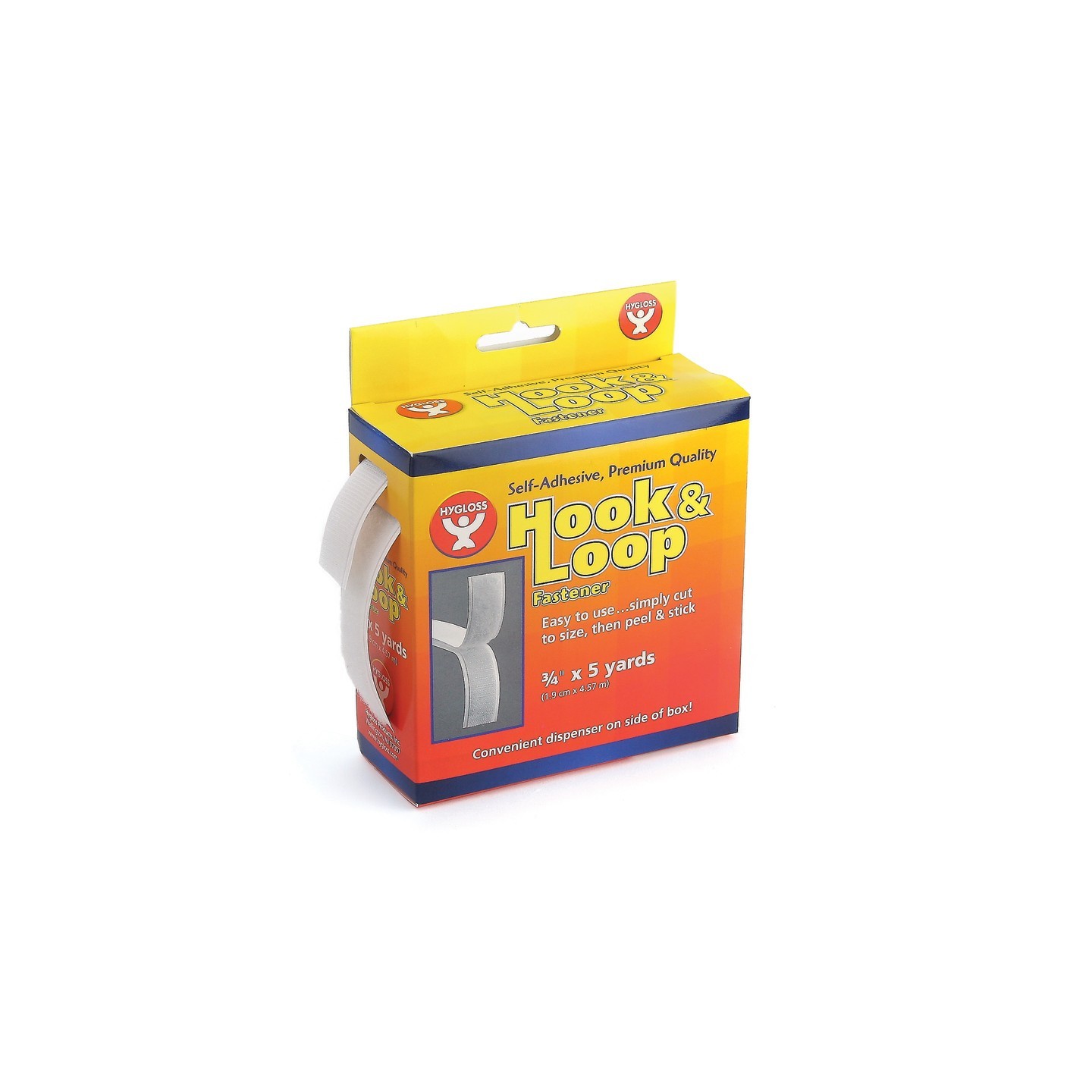 Hygloss® Self-Adhesive Hook & Loop Fastener Roll, 3/4" x 5 yds.