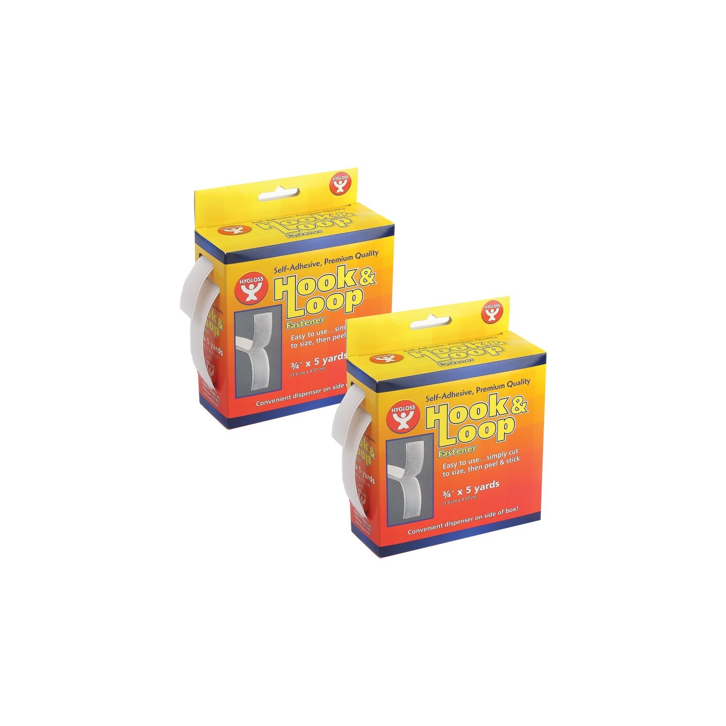 Hygloss® Self-Adhesive Hook & Loop Fastener Roll, 3/4" x 5 yds., Pack of 2