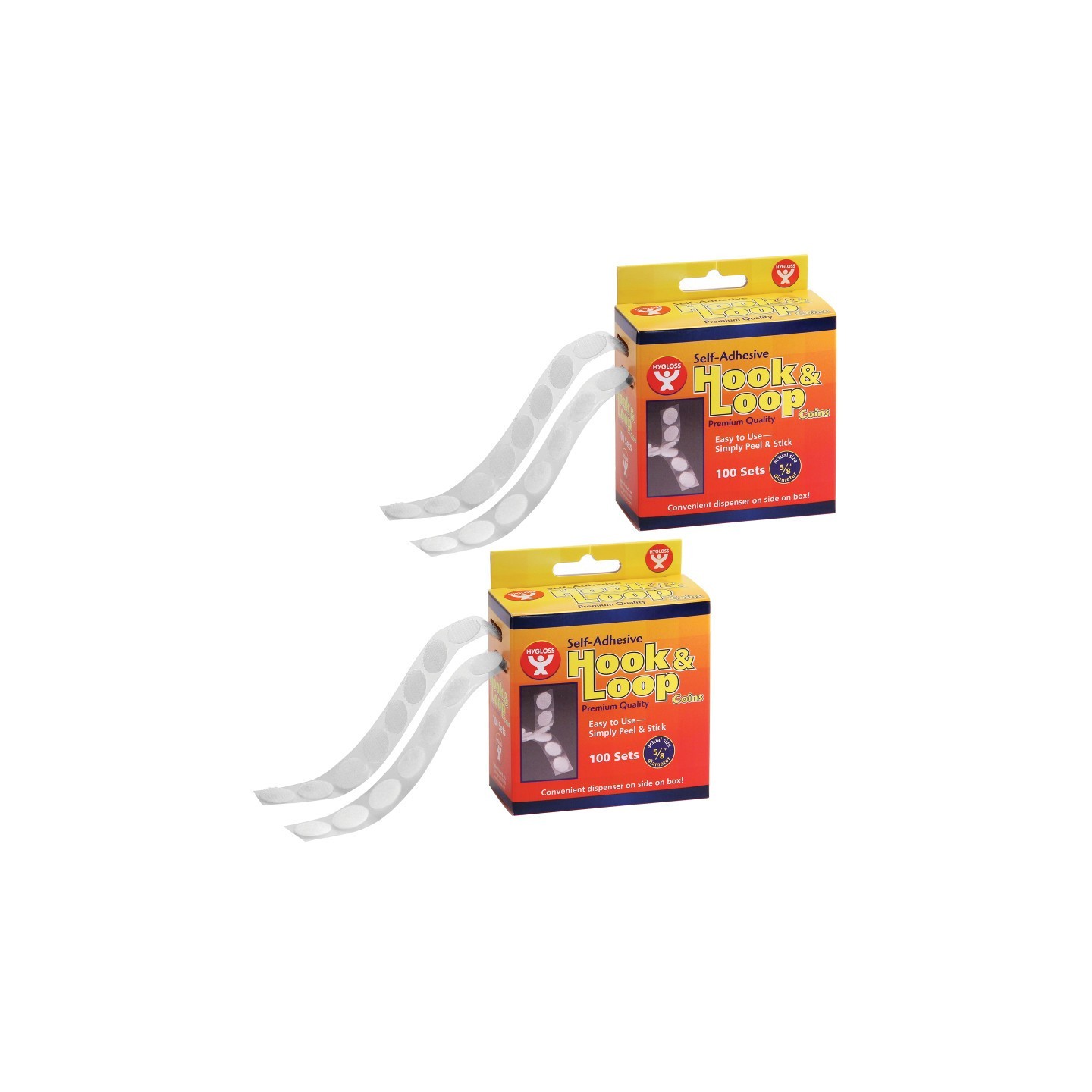 Hygloss® Self-Adhesive Hook & Loop Coins, 5/8", 100 Per Pack, 2 Packs