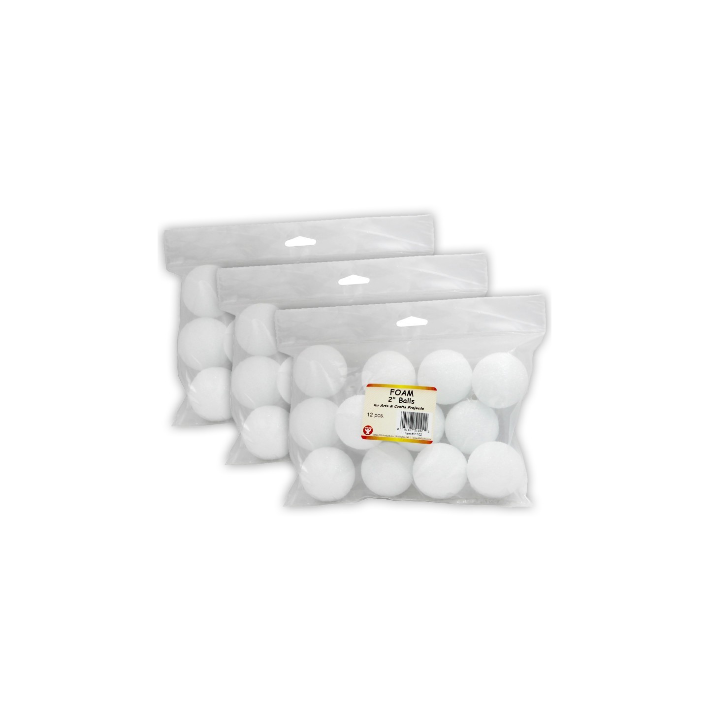 Hygloss® Craft Foam Balls, 2 Inch, White, 12 Per Pack, 3 Packs