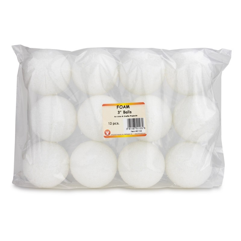 Hygloss® Craft Foam Balls, 3 Inch, White, Pack of 12