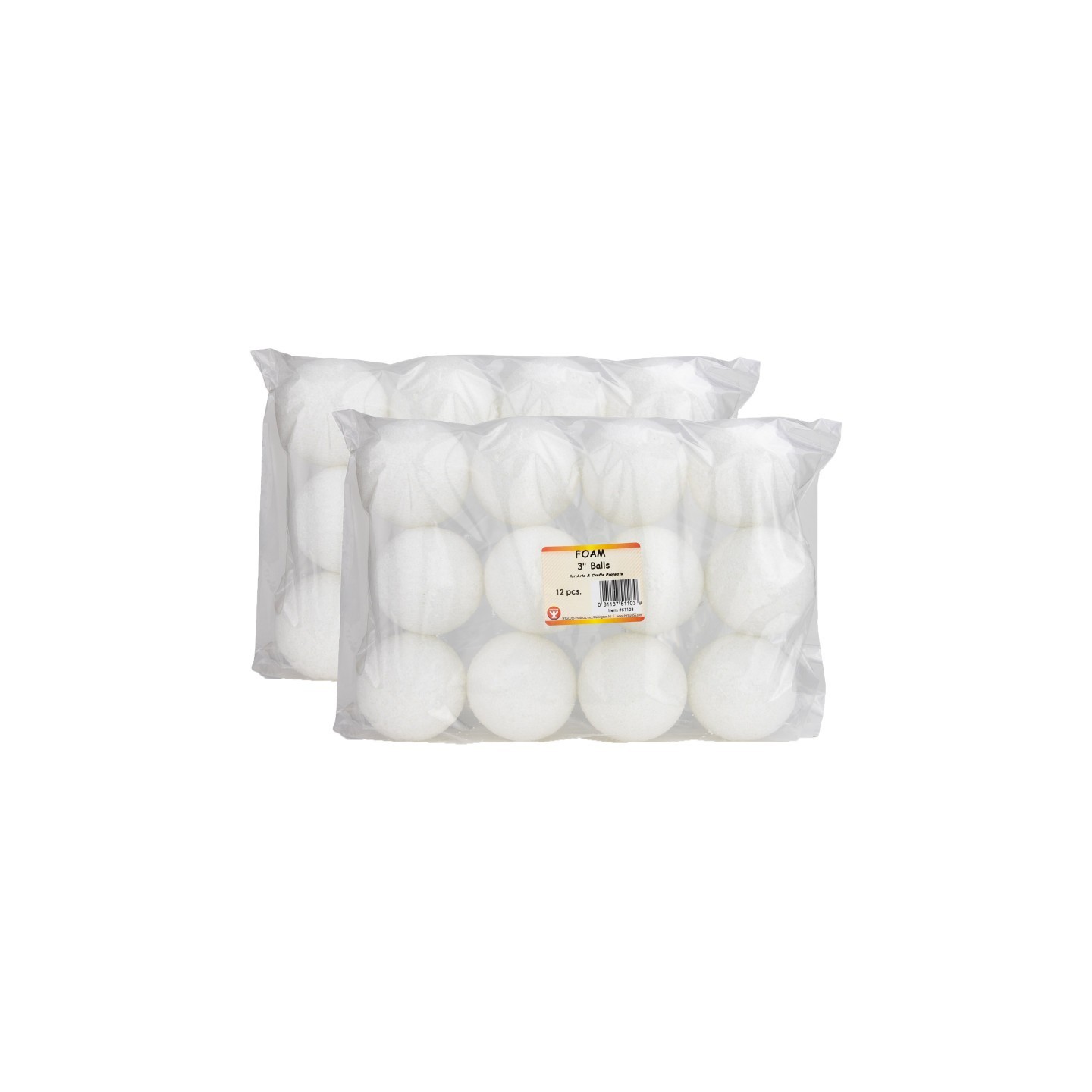 Hygloss® Craft Foam Balls, 3 Inch, White, 12 Per Pack, 2 Packs