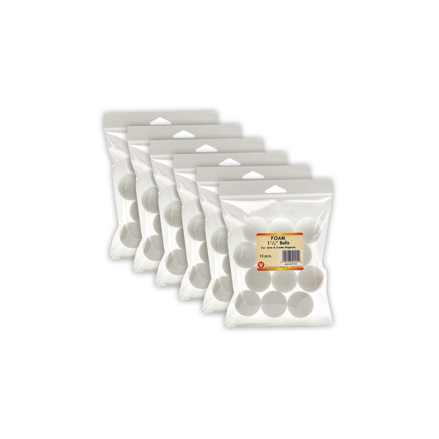 Hygloss® Craft Foam Balls, 1-1/2 Inch, White, 12 Per Pack, 6 Packs