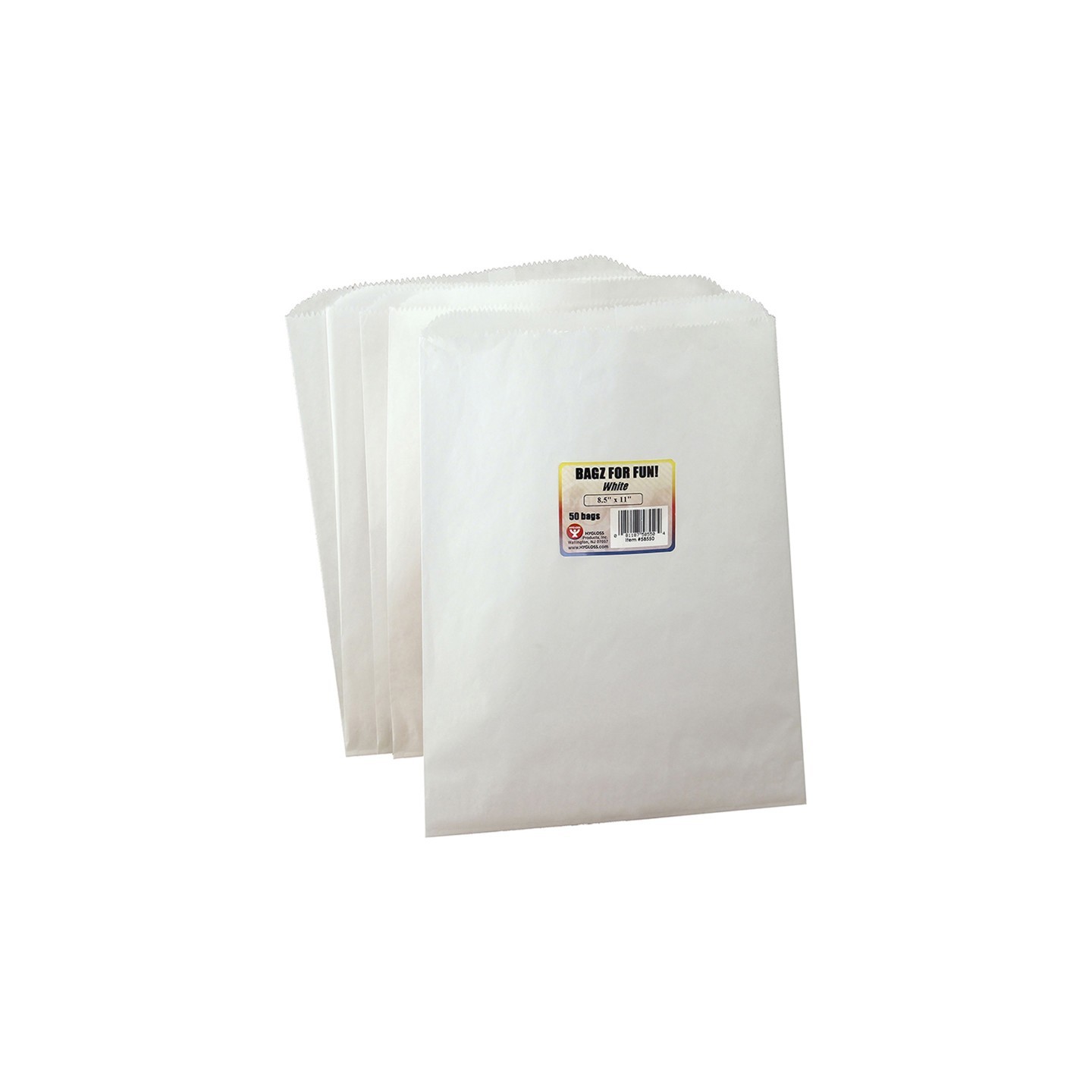 Hygloss® White Pinch Bottom Bags, 8.5" x 11", 50 bags