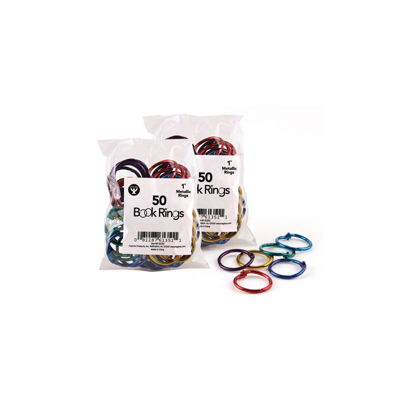 Hygloss® Metallic Book Rings, 1", 50 Per Pack, 2 Packs