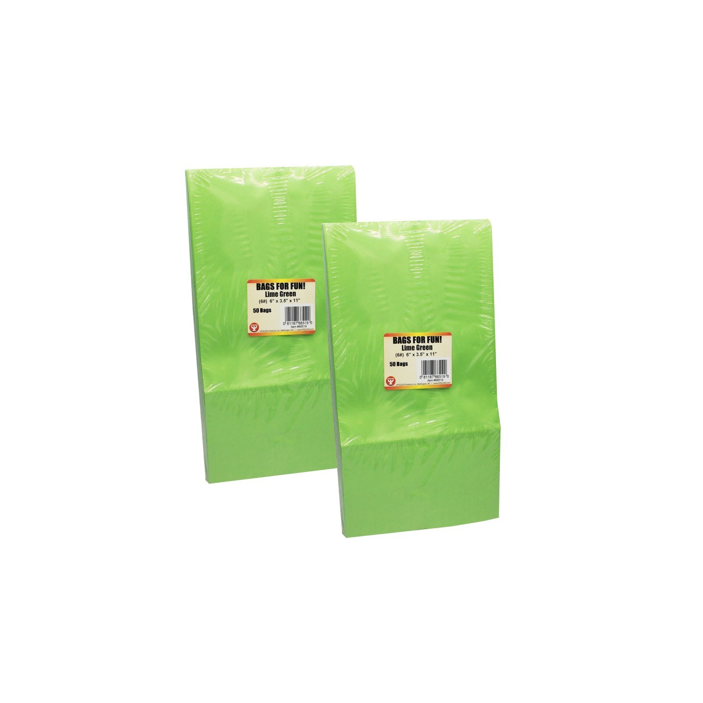 Hygloss® Gusseted Paper Bags, #6 (6" x 3.5" x 11"), Lime Green, 50 Per Pack, 2 Packs